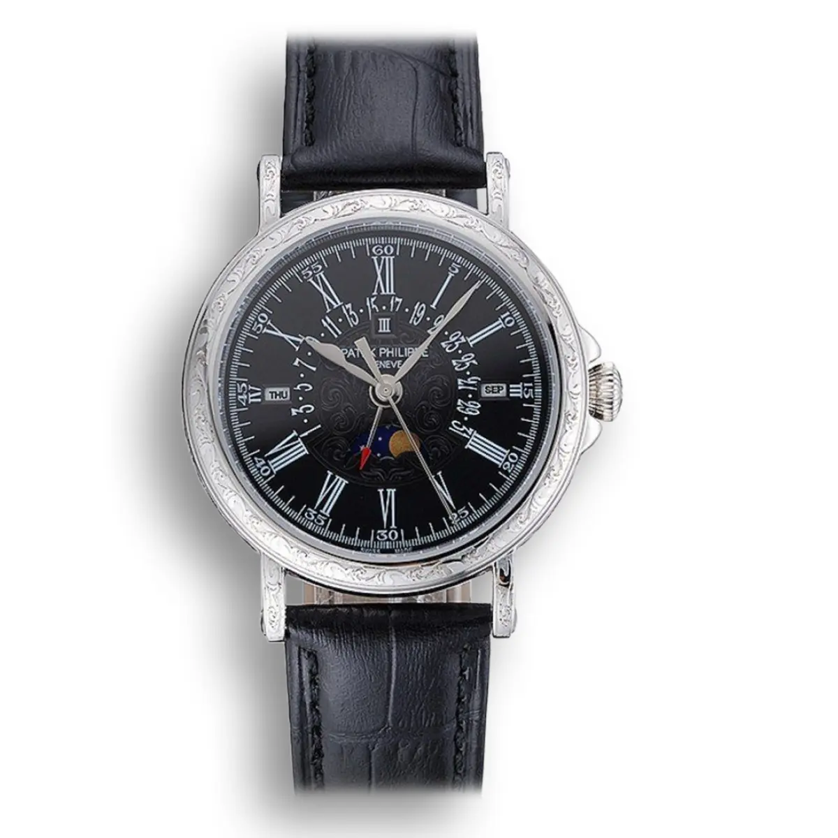 Perpetual Calendar Dial Black 40 mm, Stainless Steel
