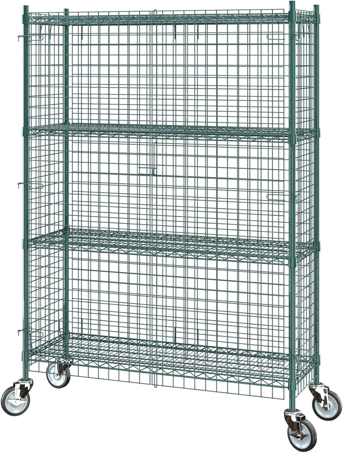 Commercial Grade NSF Listed Metal Wire Mesh Storage Green Epoxy Mobile Security Cage Kit, 18