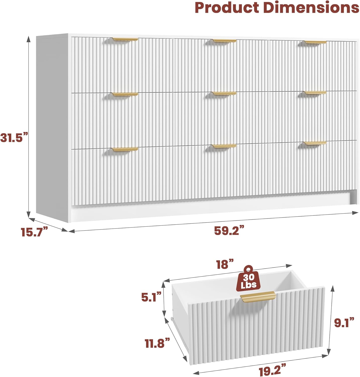 Garvee 9 Drawers Dresser for Bedroom - 59
