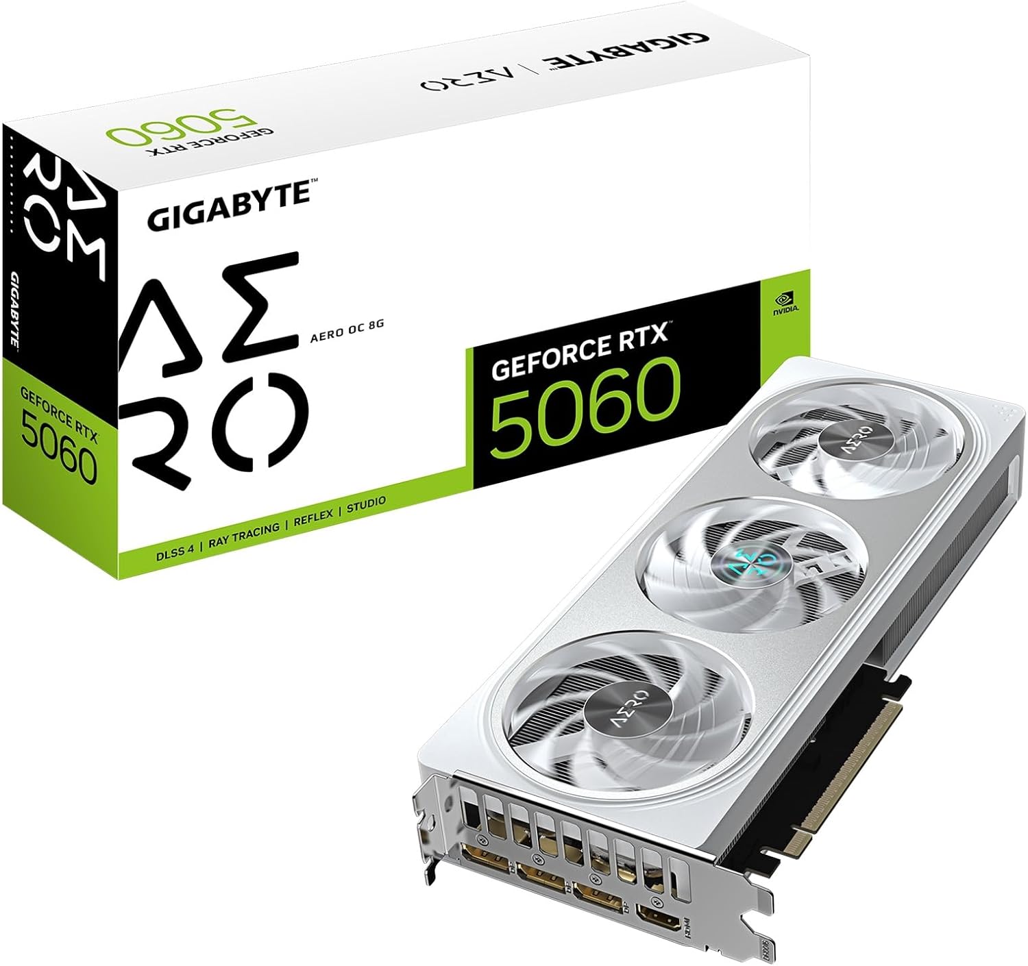 GIGABYTE GeForce RTX 5060 AERO OC 8G Graphics Card, 8GB 128-bit GDDR7, PCIe 5.0, WINDFORCE Cooling System, Made by NVIDIA, DisplayPort & HDMI - Video Output Interface, GV-N5060AERO OC-8GD Video Card