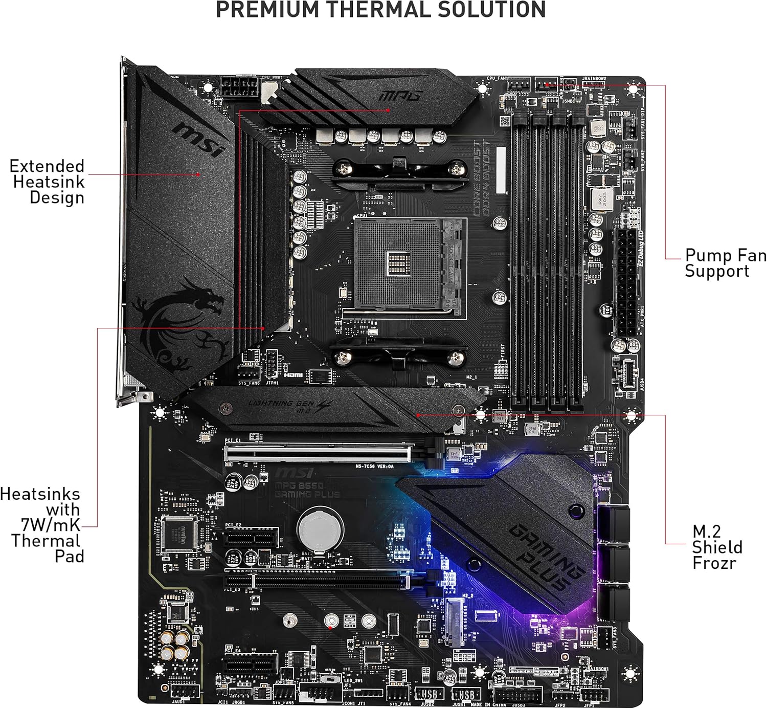 MSI MPG B550 Gaming Plus V1 Gaming Motherboard (AMD Ryzen 5000, AM4, DDR4, PCIe 4.0, SATA 6Gb/s, M.2, USB 3.2 Gen 2, HDMI/DP, ATX)