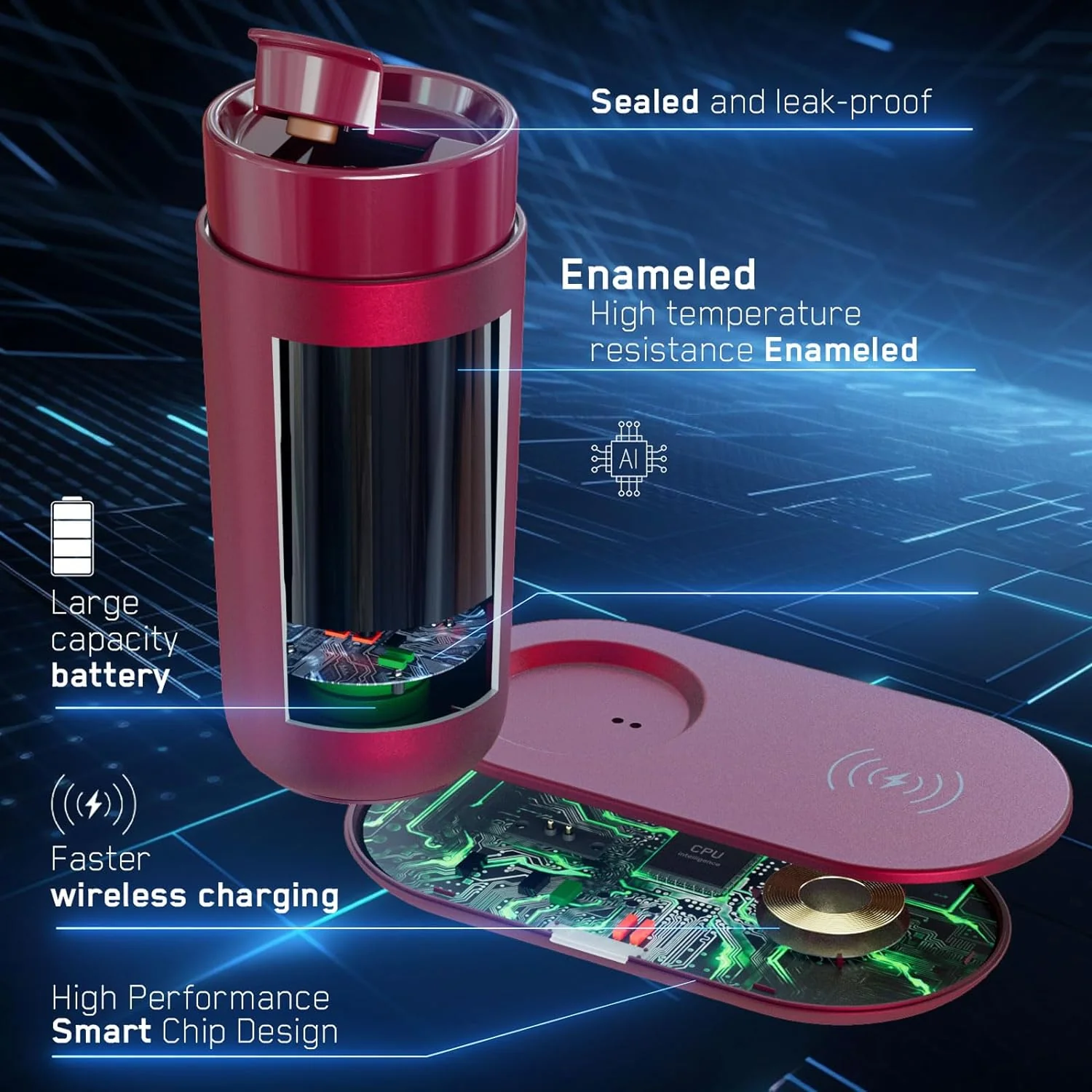 Temperature Control Heated Coffee Mug Smart Self Heating Travel Mug 12 Oz App Controlled Warmer Mug 5 Hour LED Display Keep Coffee Hot All Day up to 149℉ Fast Wireless Charger Base Black2.0