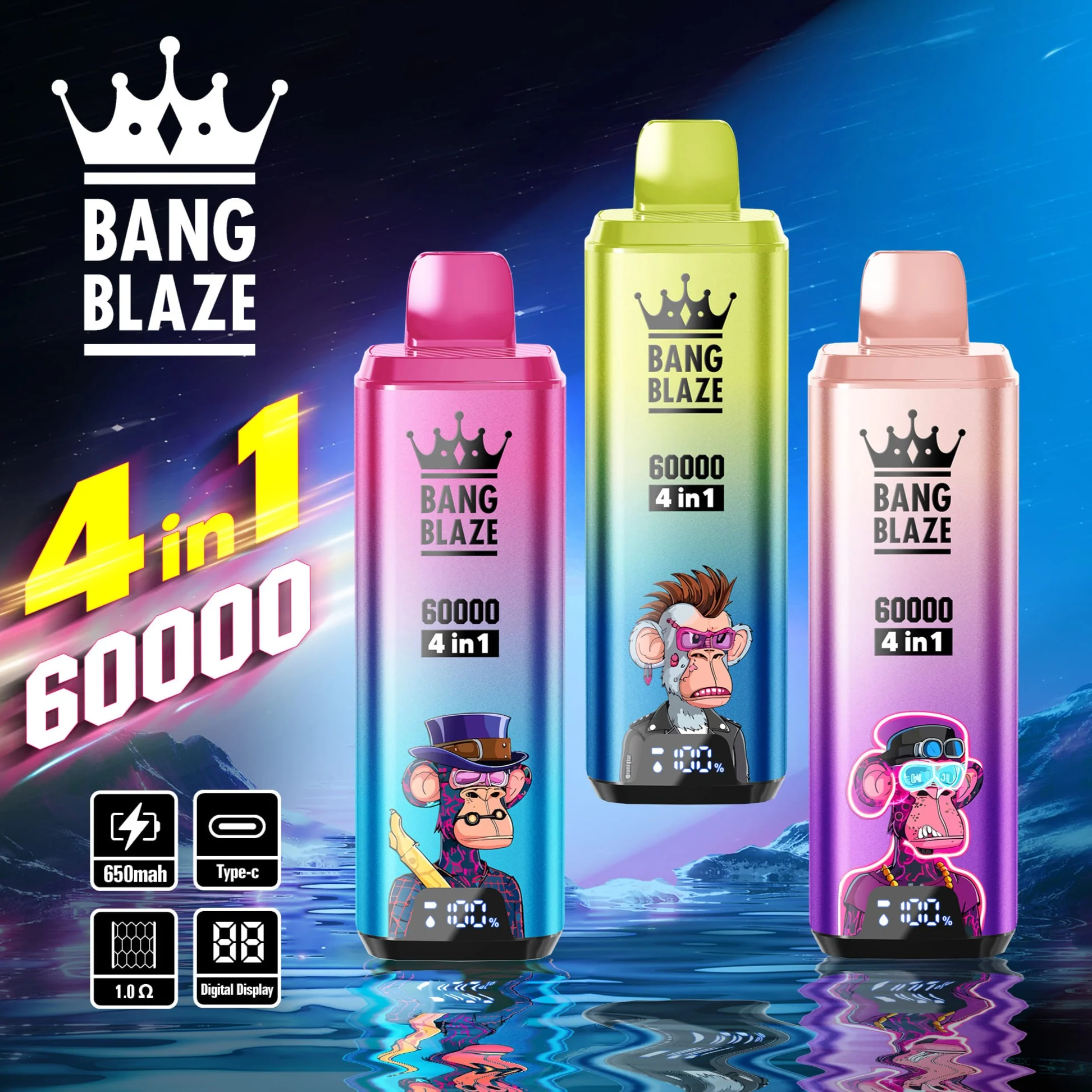 EU Warehouse Bang Blaze 60000 Puffs 60k 4 in 1 Disposable Vape With Smart Display