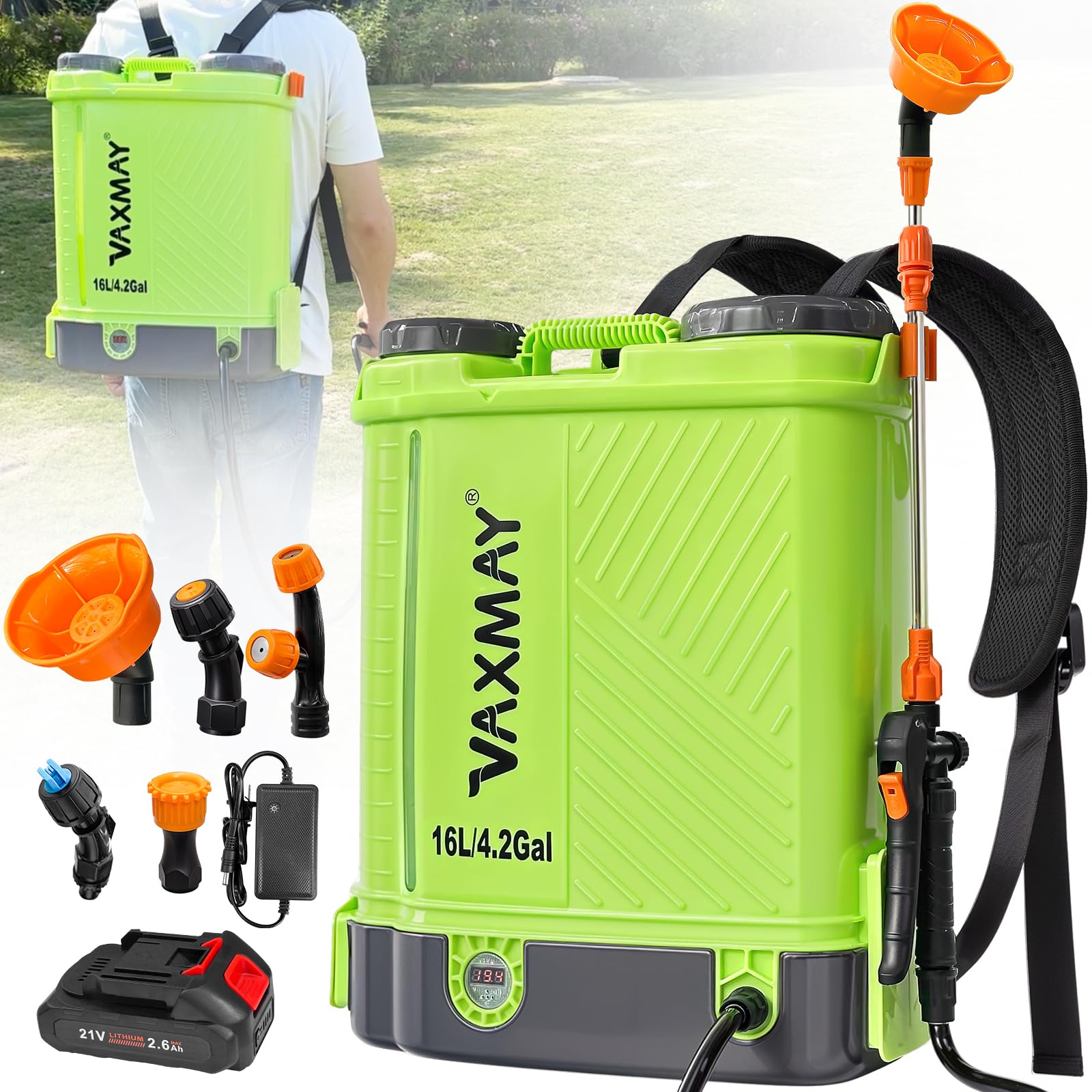 VAXMAY Battery Powered 4 Gallon Backpack Sprayer, 100 PSI
