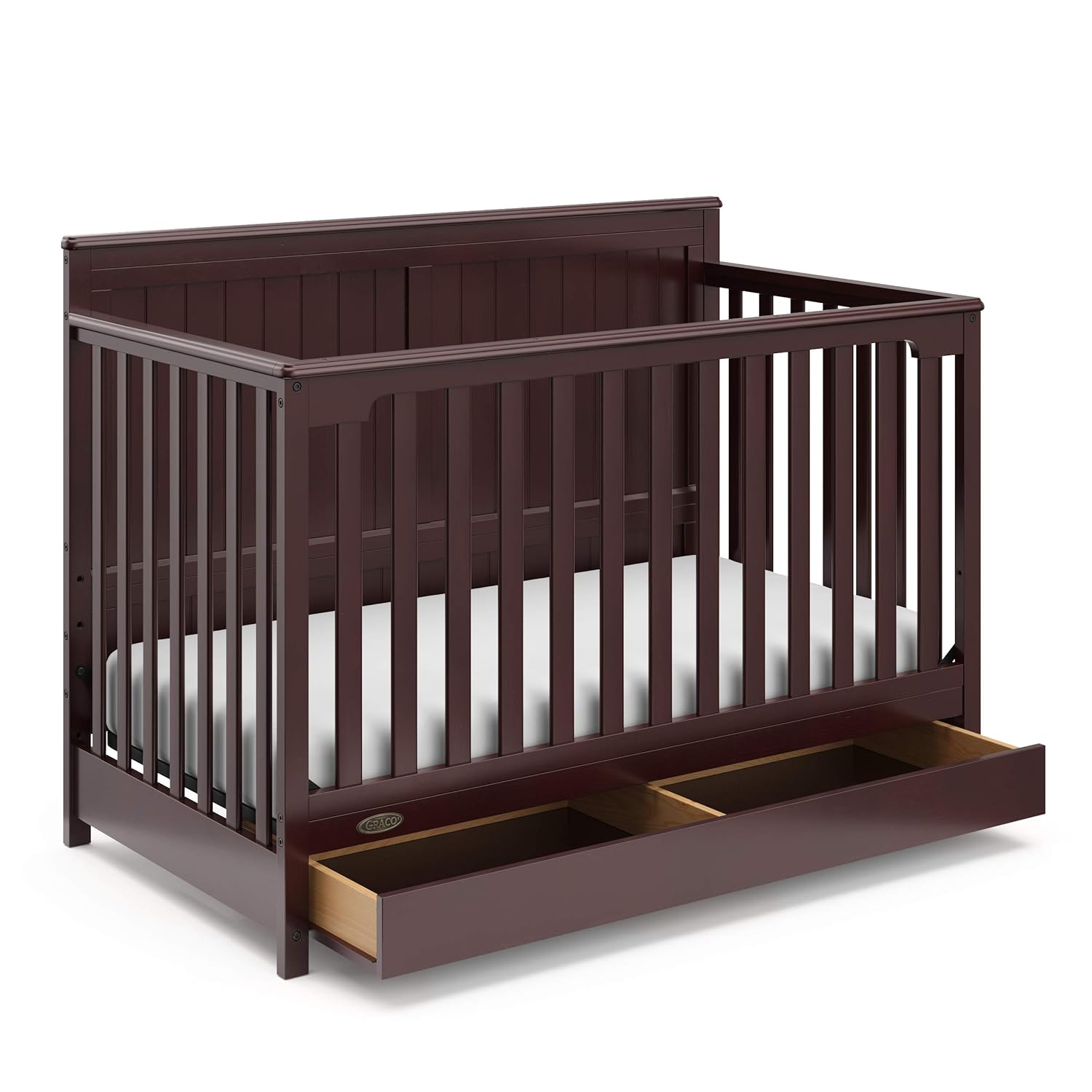 Graco Hadley 5-in-1 Convertible Crib with Drawer – GREENGUARD Gold Certified, Fits Standard Crib Mattress, Converts to Toddler Bed, Daybed and Full Bed, 4 Adjustable Mattress Heights (Espresso)