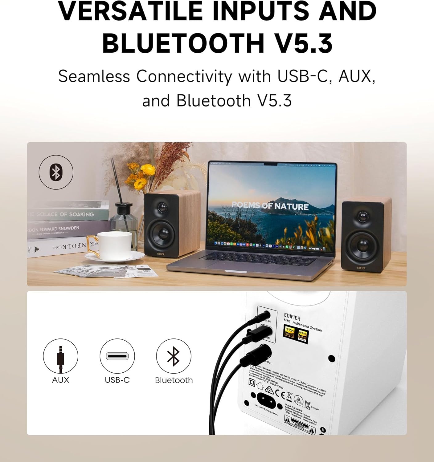 Edifier M60 Multimedia Speaker Bluetooth 5.3, 66W RMS, Hi-Res Audio & Hi-Res Wireless Audio, LDAC,3
