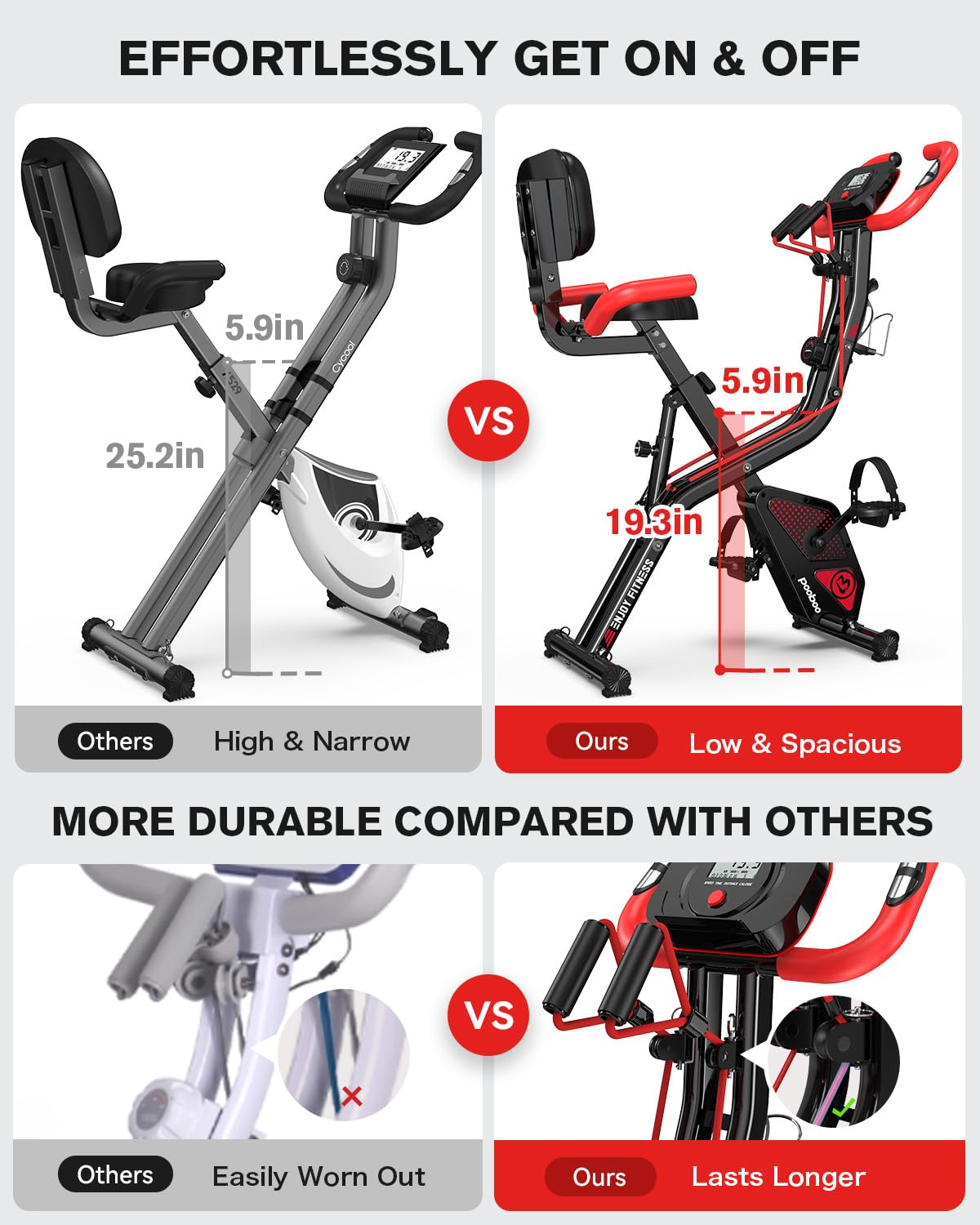 POOBOO Folding Exercise Bike - 8-Level Resistance, 300LB Capacity