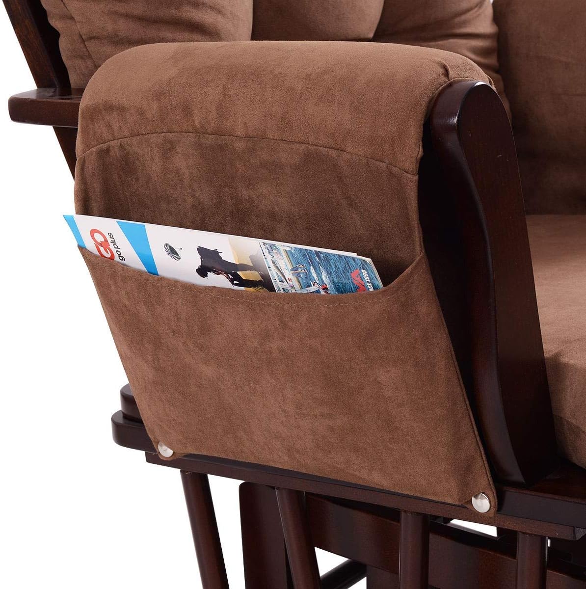 Rocking Chair with Ottoman, Brown, Traditional Style, Wooden, Adjustable Backrest, Recliner, Nursery & Living Room