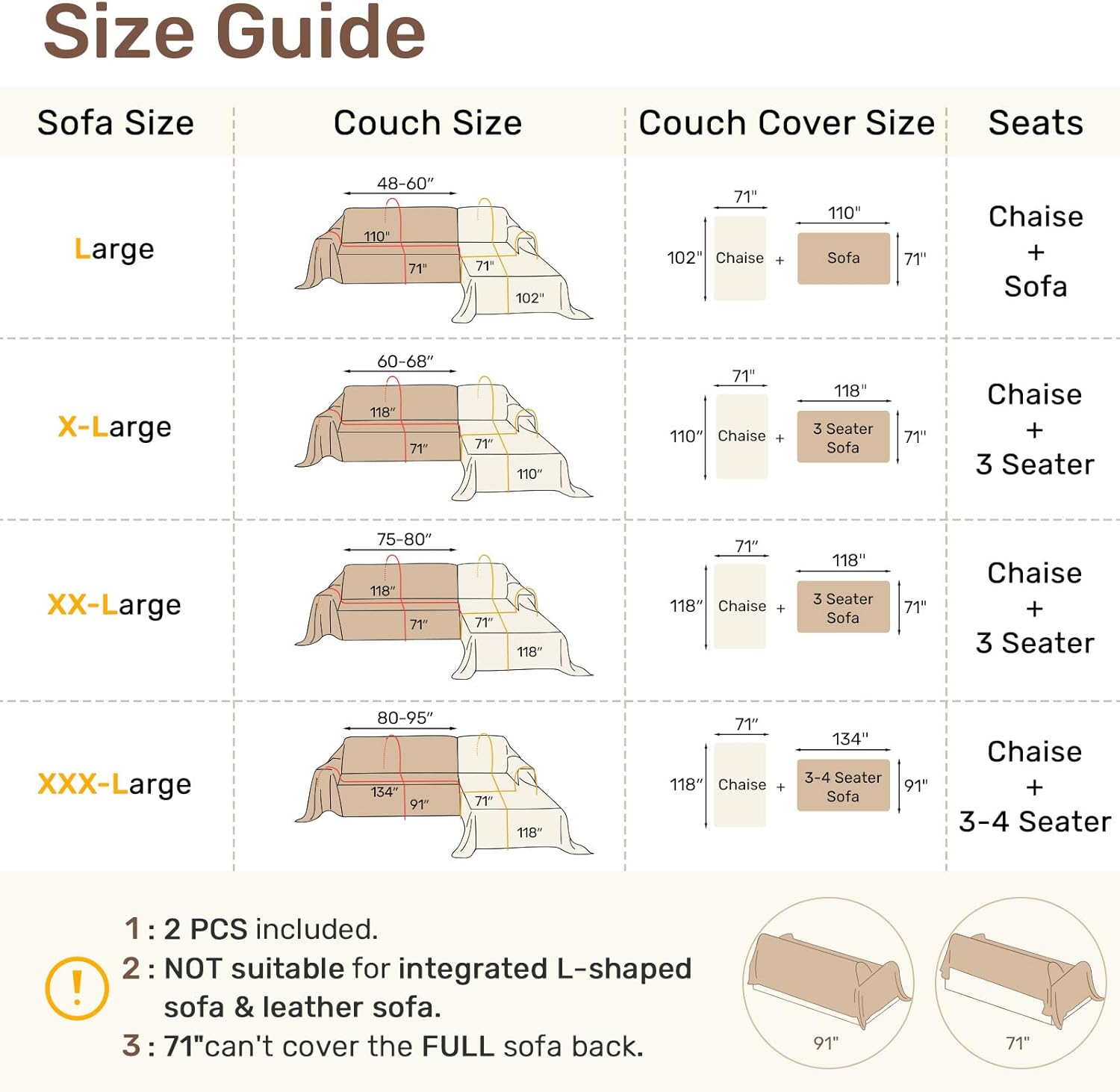 Sectional Couch Covers, 2 Pieces Washable L Shaped Couch Covers Sofa Blanket for Dogs Pet Friendly Sectional Sofa Slipcovers Furniture Covers,71
