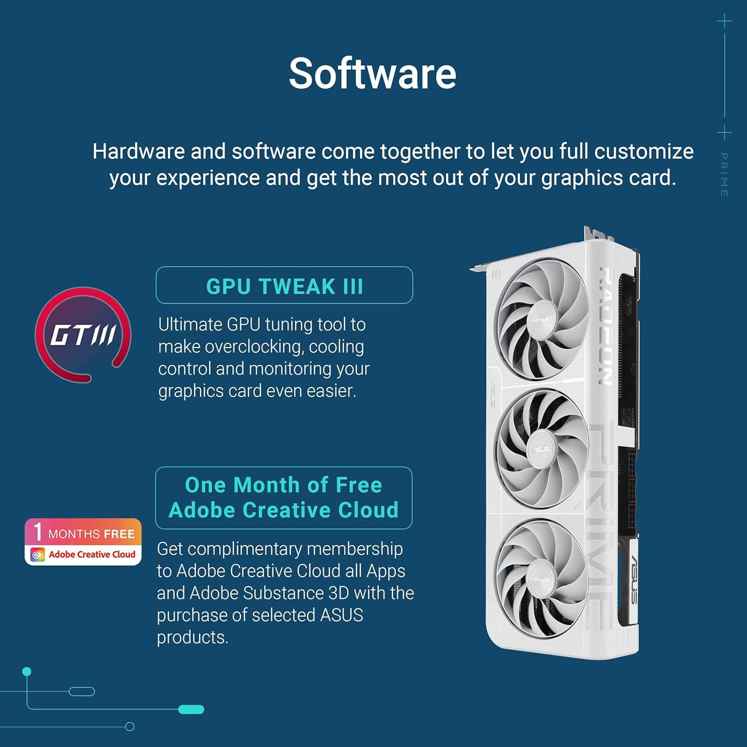ASUS Prime Radeon™ RX 9070 XT White OC Edition Graphics Card, AMD (PCIe 5.0, HDMI/DP 2.1, 2.5-Slot Design, Axial-tech Fans, Ball Bearings, Dual BIOS, GPU Guard)
