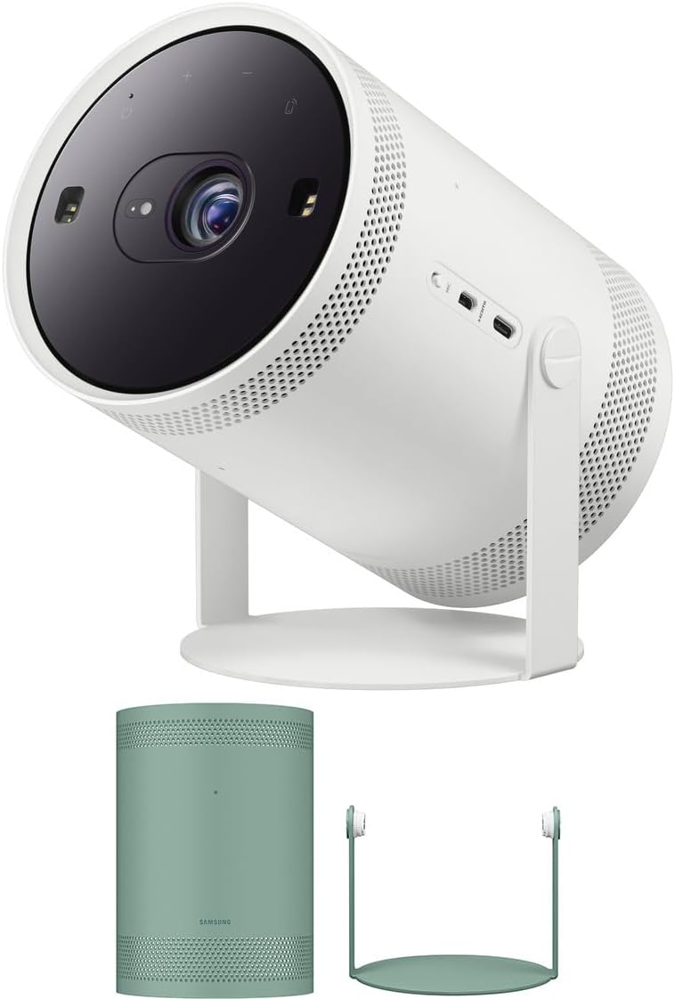 Samsung SP-LFF3CLAXXZA 30-100 Inch The Freestyle Gen2 Smart Projector with a Samsung VG-SCLB00NS The Freestyle Skin and Cradle - Forest Green (2023)