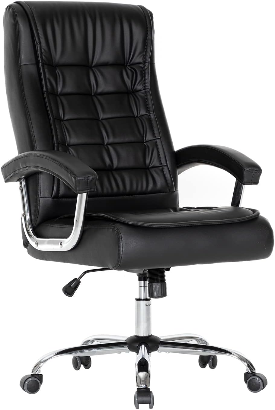 Executive Office Chair Adjustable Leather Chair, High Back Swivel Office Desk Chair with Padded, Armrest 350lbs Load-Bearing Spring Seat Computer Desk Chair for Home Office, Black