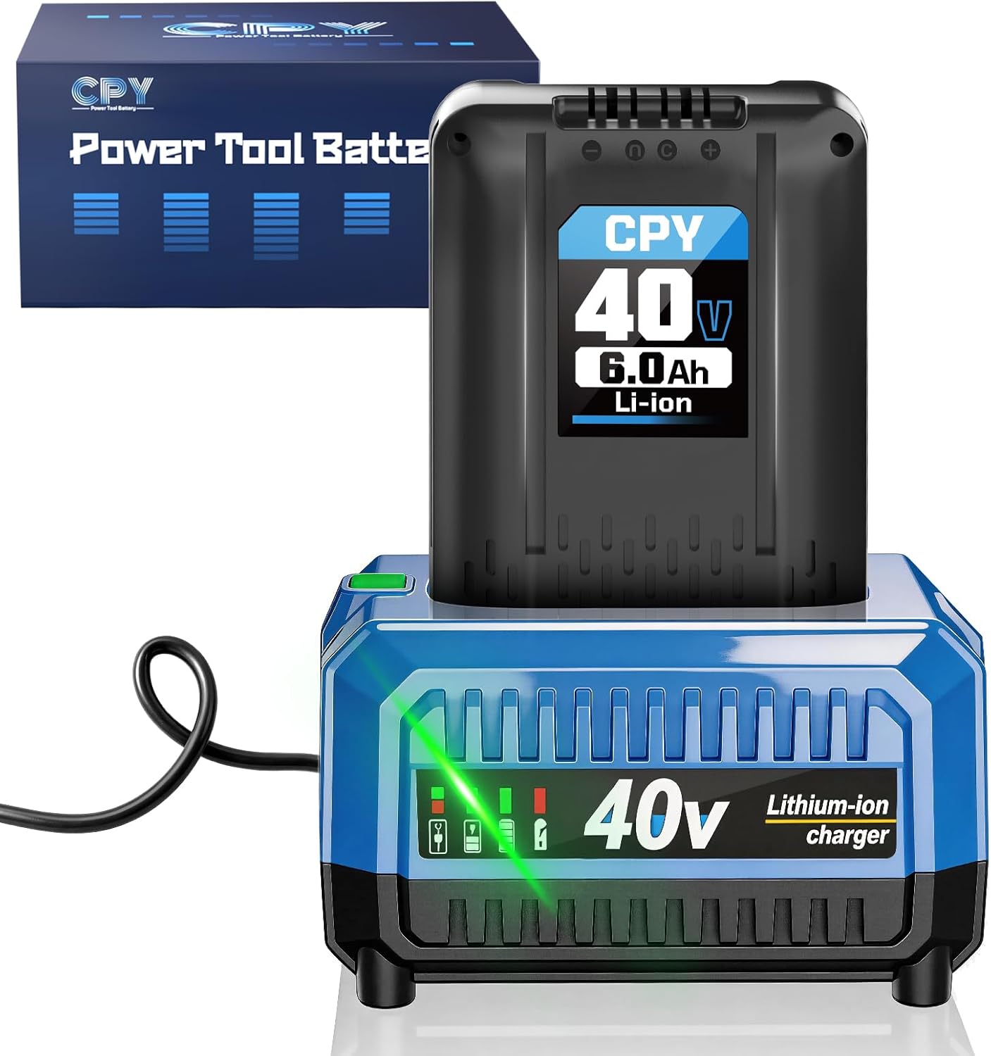 CPY Replacement for Kobalt 40V Battery 6.0Ah and Charger, Lithium Ion 40V MAX Battery and Charger Compatible with KB540-06, KB440-06 KB240-06, KB2540C-06 for Cordless Power Tool Lawn Mower