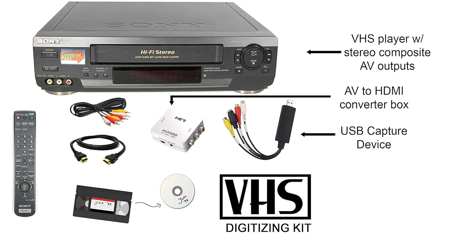 Sony VCR VHS Transfer Bundle w/ Remote, USB Adapter, HDMI Converter (Renewed)