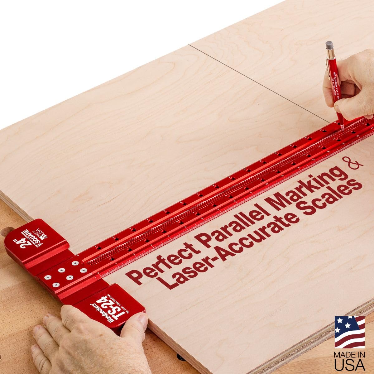 Woodpeckers T Square, 24 Inch, Precision Woodworking T-Square Ruler, Built-in Edge Support, Scribing & Shelf Pin Guides, Rack-It Mount, Made in USA