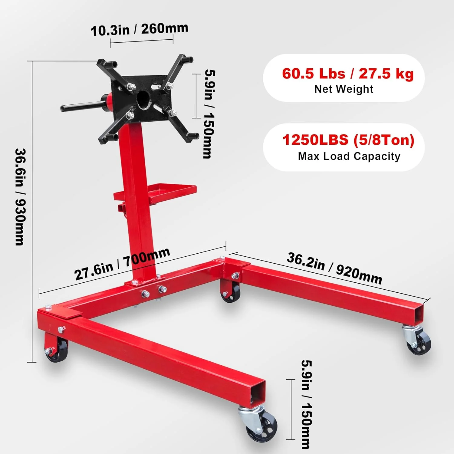 Rotating Engine Stand: Removable Oil Pan and Magnetic Tray, Turbine Turntable, 2 Brake Caster Lockable Wheels, 1,000 Lbs Capacity