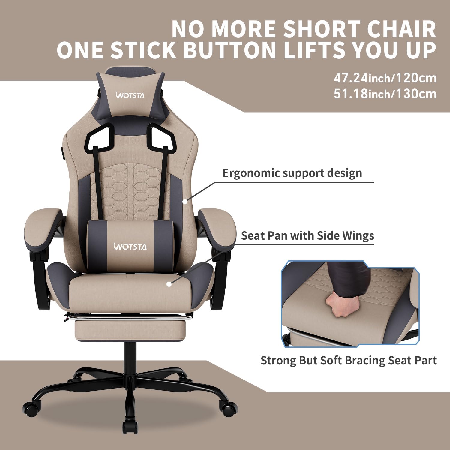WOTSTA Gaming Chair with Massage and Footrest, Ergonomic