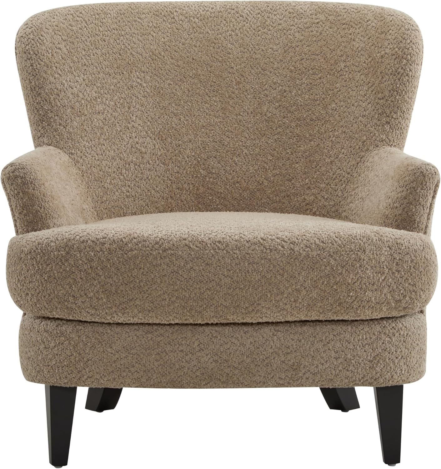 Christopher Knight Home Winnie Accent Chair and Ottoman Set, Living Room/Bedroom Wooden Comfy Reading Chair with Footrest Stool, Boucle Upholstered Wingback Single Sofa, Brown