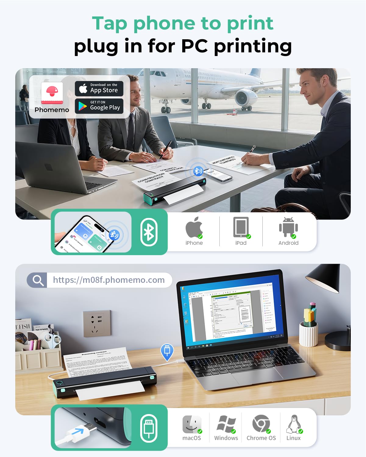 PHOMEMO Portable Wireless Bluetooth Thermal Printer for Travel