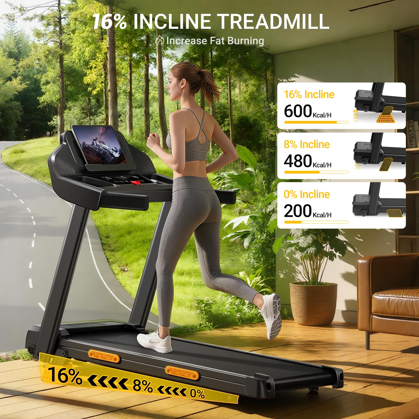 UMAY 16% Incline 4-in-1 Foldable Treadmill, 400 LBS Capacity
