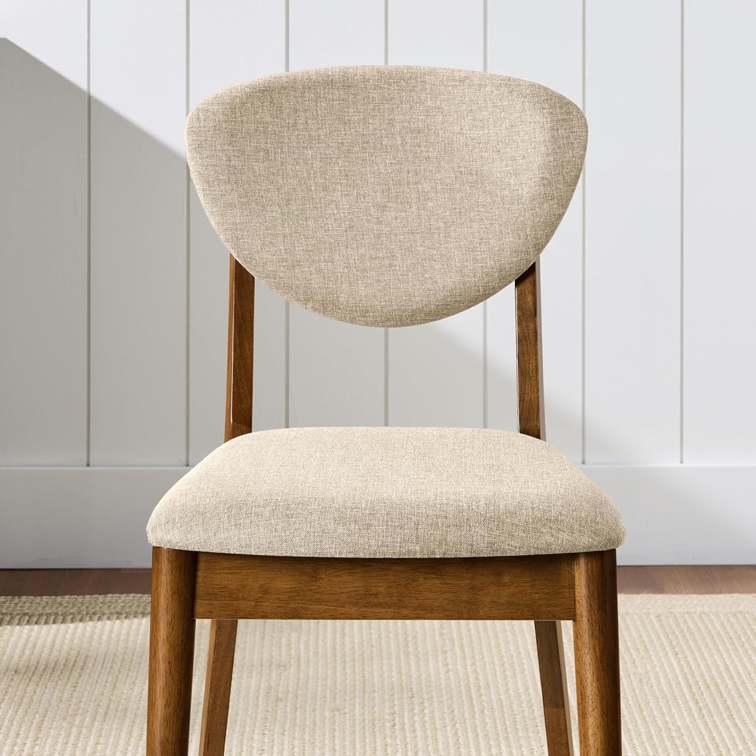 Best Choice Products Dining Chairs Set of 2, Mid-Century Modern Upholstered Wood, Armless w/Seat Cushion, Padded Backrest - Walnut/Oatmeal
