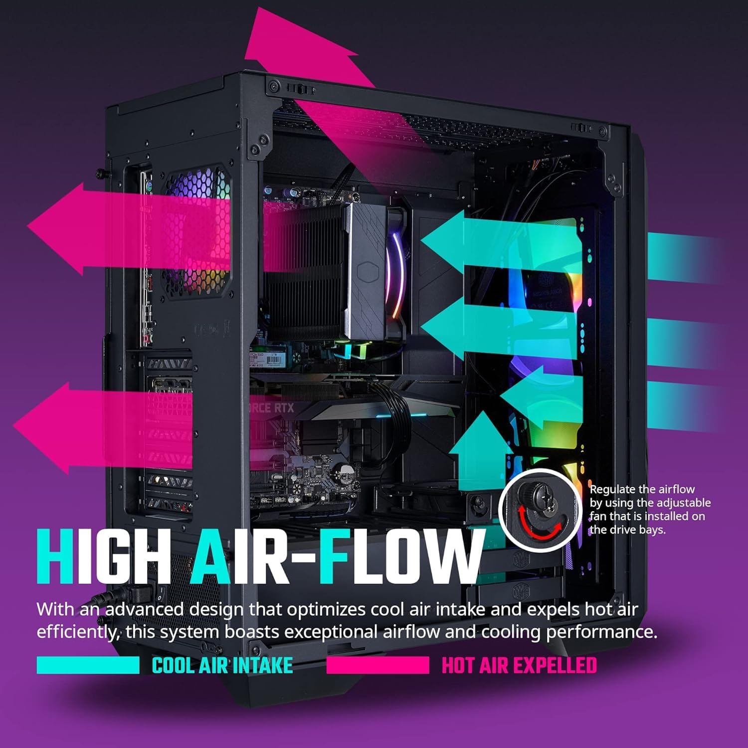 Cooler Master HAF 500 Pro Bundle – PC Case + PSU + CPU Cooler, High Airflow ATX Mid-Tower PC Case with Dual 200mm ARGB Fans + Hyper 212 Halo CPU Air Cooler + MWE 650W Gold Power Supply