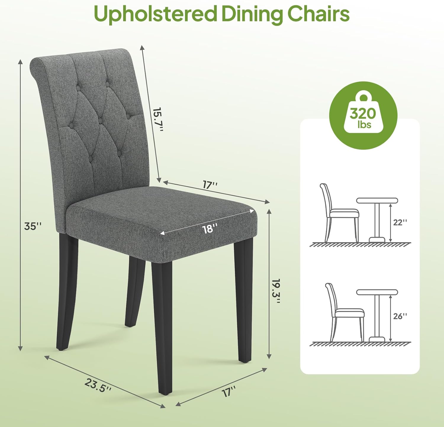 Welzona Upholstered Dining Chairs Set of 4, Button Tufted Parsons Dining Chair with Solid Wood Legs, Modern Fabric Side Chair for Dining Room/Kitchen/Restaurant/Hotel- Grey