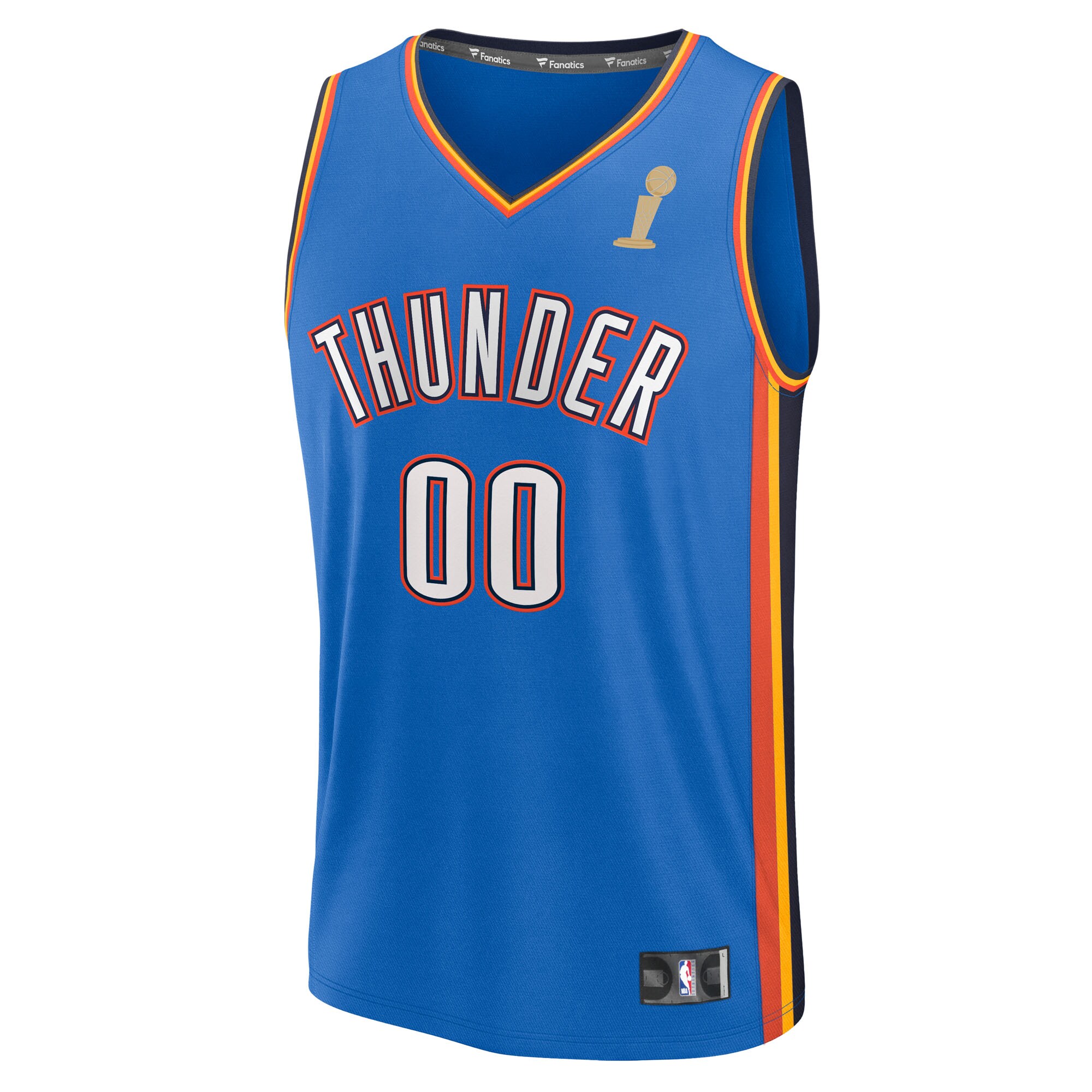 Fanatics  Oklahoma City Thunder  Youth Blue 2025 NBA Finals Champions Fast Break Replica Custom Jersey - Icon Edition