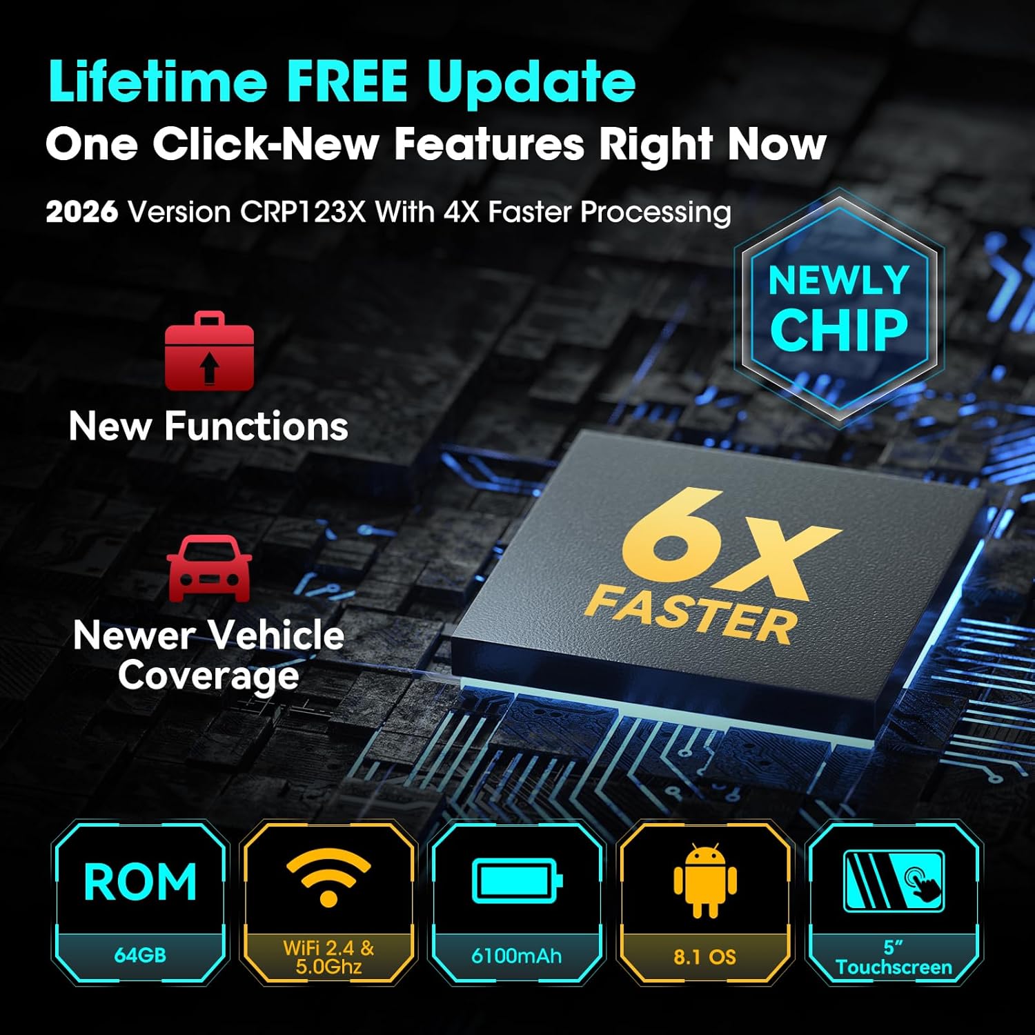 Launch OBD2 Scanner CRP123X V3.0 Elite, 2026 Lifetime Free WiFi Update Scan Tool, FCA SGW, CANFD&DoIP, SAS/Throttle/Brake/BMS/D-P-F/Oil/ABS Service Multi Systems Car Scanner, Battery Test, Auto VIN