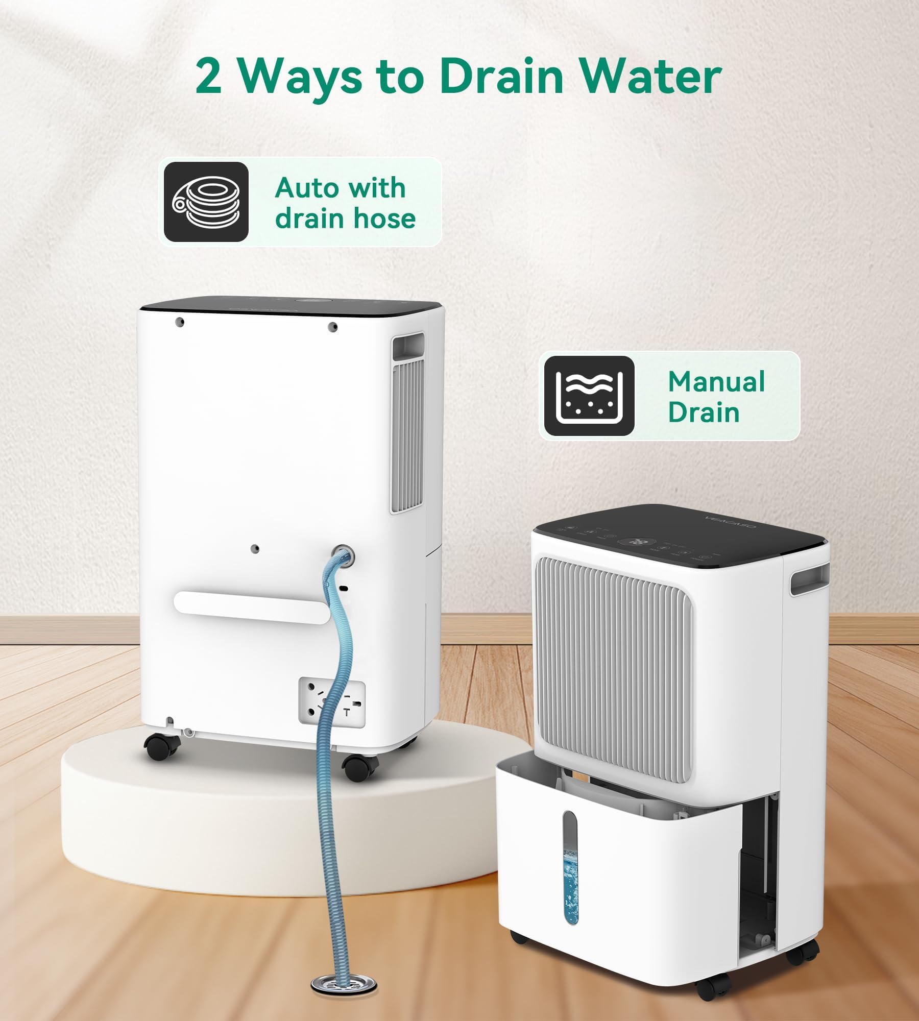 VEAGASO 2500 Sq.Ft Dehumidifier with Drain Hose & Humidity Control