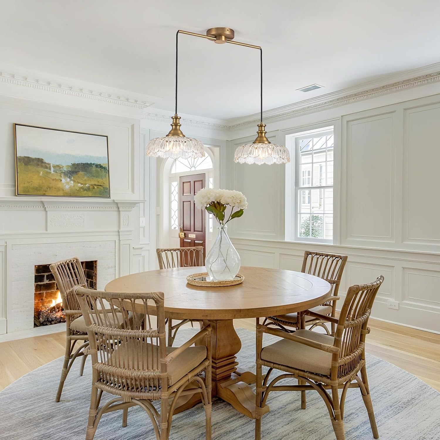 HDDFL Vintage Pendant Lighting Fixtures Modern Glass Hanging Lamp with Adjustable Cord for Kitchen Island Dining Room Hallway 2 Light Brass and Clear