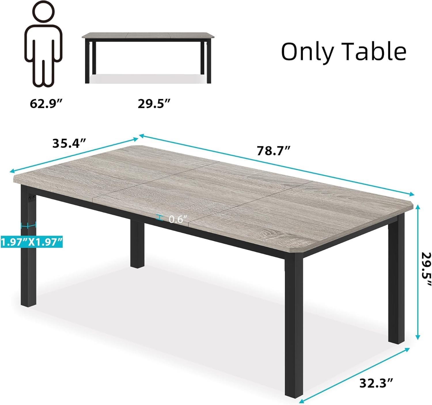 GarveeHome Industrial Dining Table for 6-8 People, 78.7