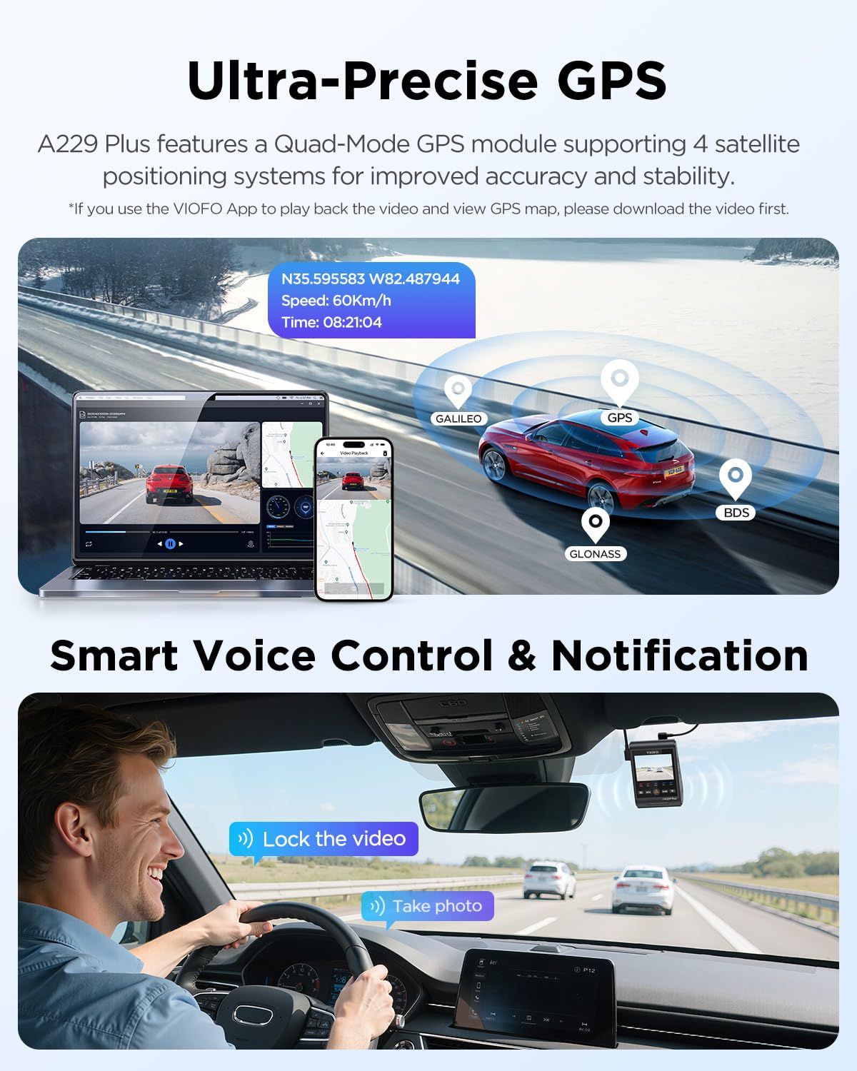 VIOFO A229 Plus Dash Cam Front and Rear, Dual 1440P HDR