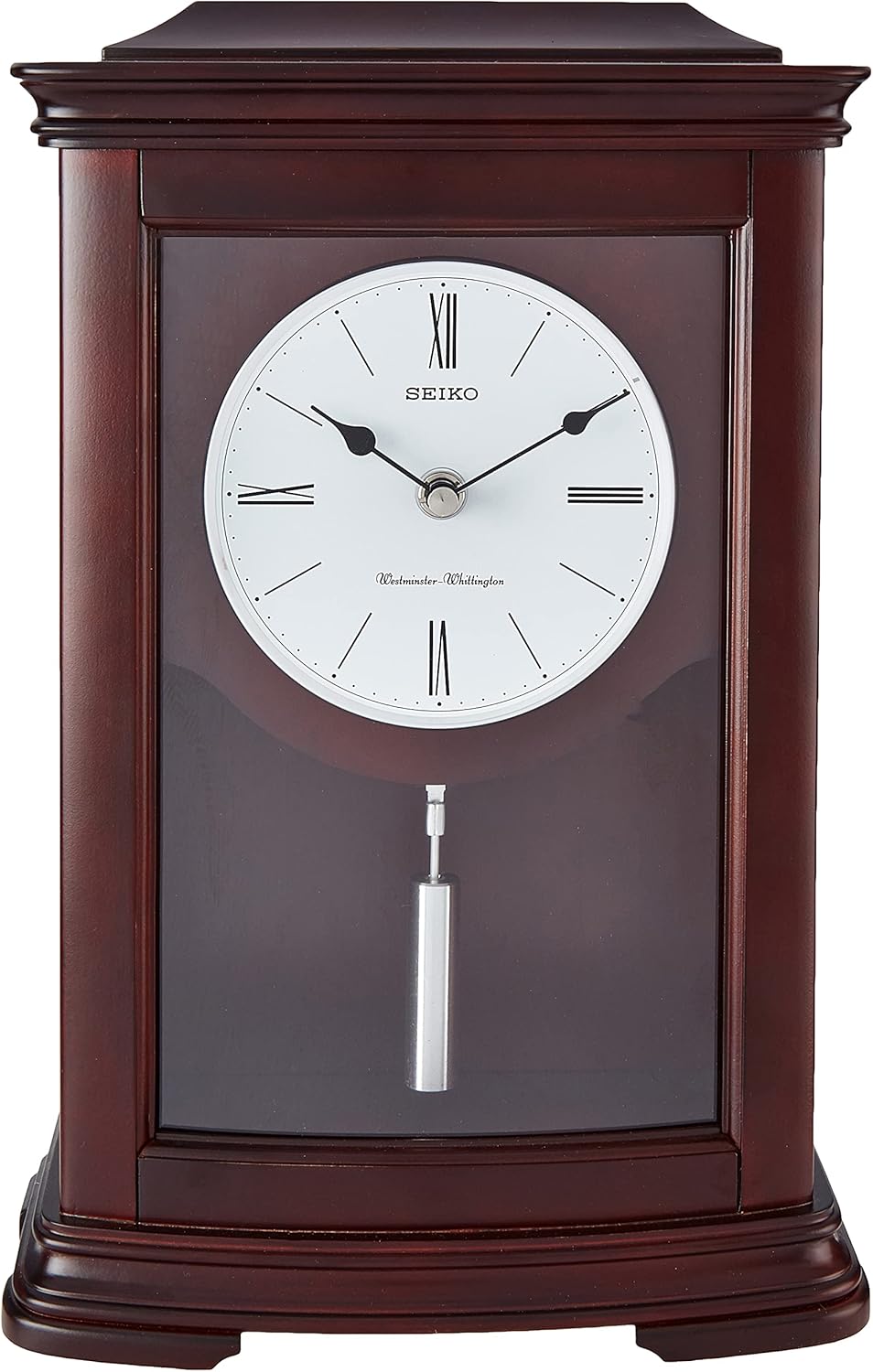 Seiko Dark Brown Mantel Clock with Chime and Pendulum