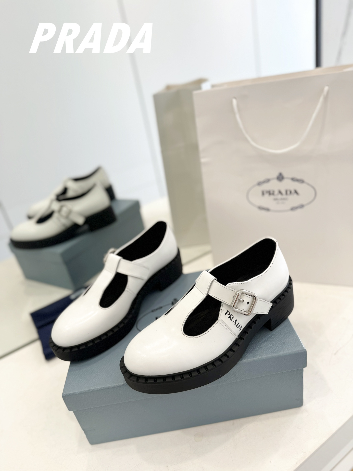 Prada women's leather shoes-5