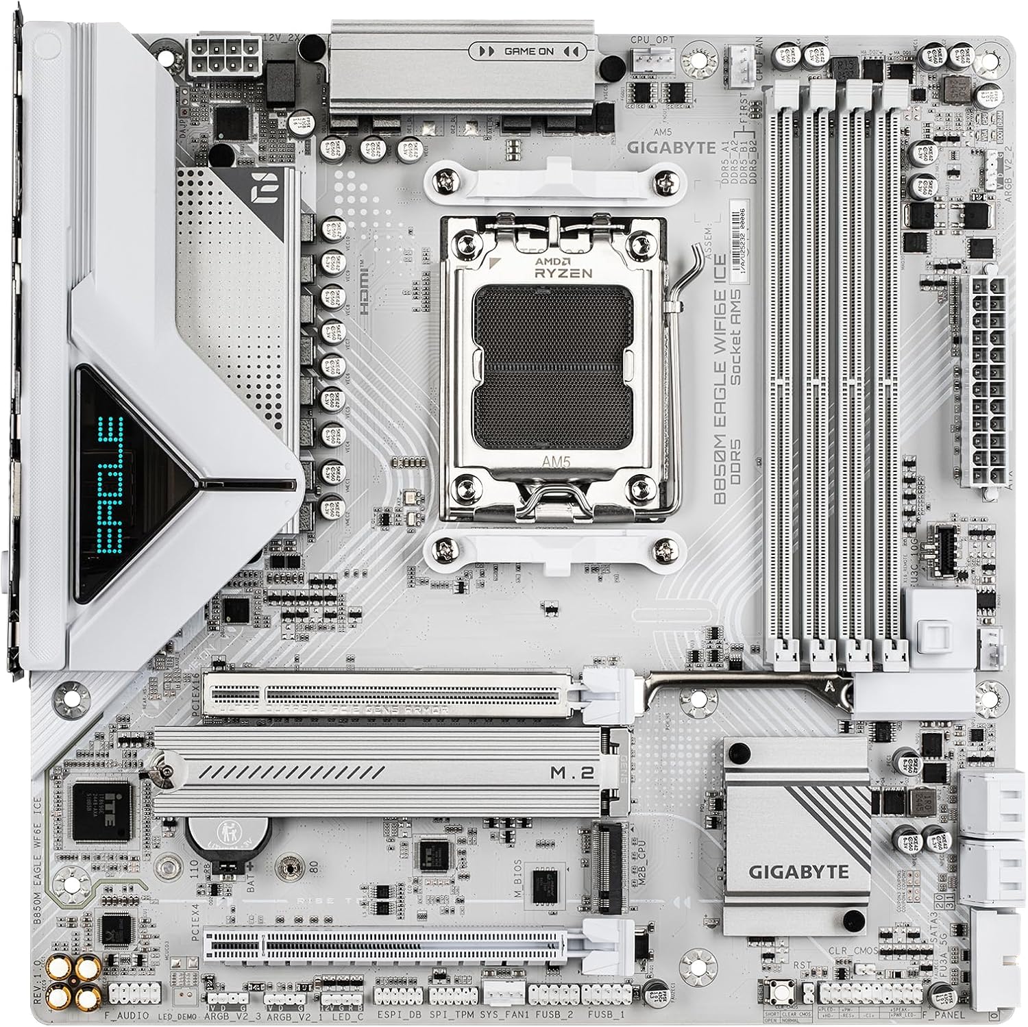 GIGABYTE B850M Eagle WIFI6E ICE AMD AM5 mATX Motherboard, Support AMD Ryzen 9000/8000/7000 Series, DDR5, 8+2+2 Power Phase, 2X M.2, PCIe 5.0, USB-C, WIFI6E, 2.5GbE LAN, EZ-Latch, 3-Year Warranty