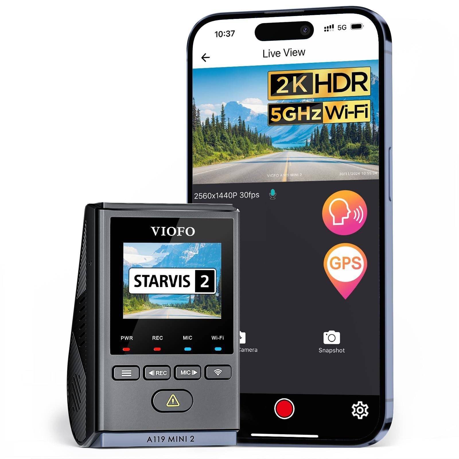 VIOFO Dash Cam A119 Mini 2 - 2K 60fps, GPS, Night Vision