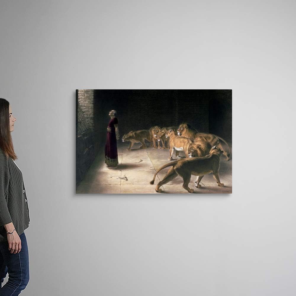 CANVAS ON DEMAND Daniel in the Lions Den, Mezzotint Canvas Wall Art Print by Briton (1840-1920) Riviere, Traditional, Home Decor, Lion, Christianity Artwork, 48