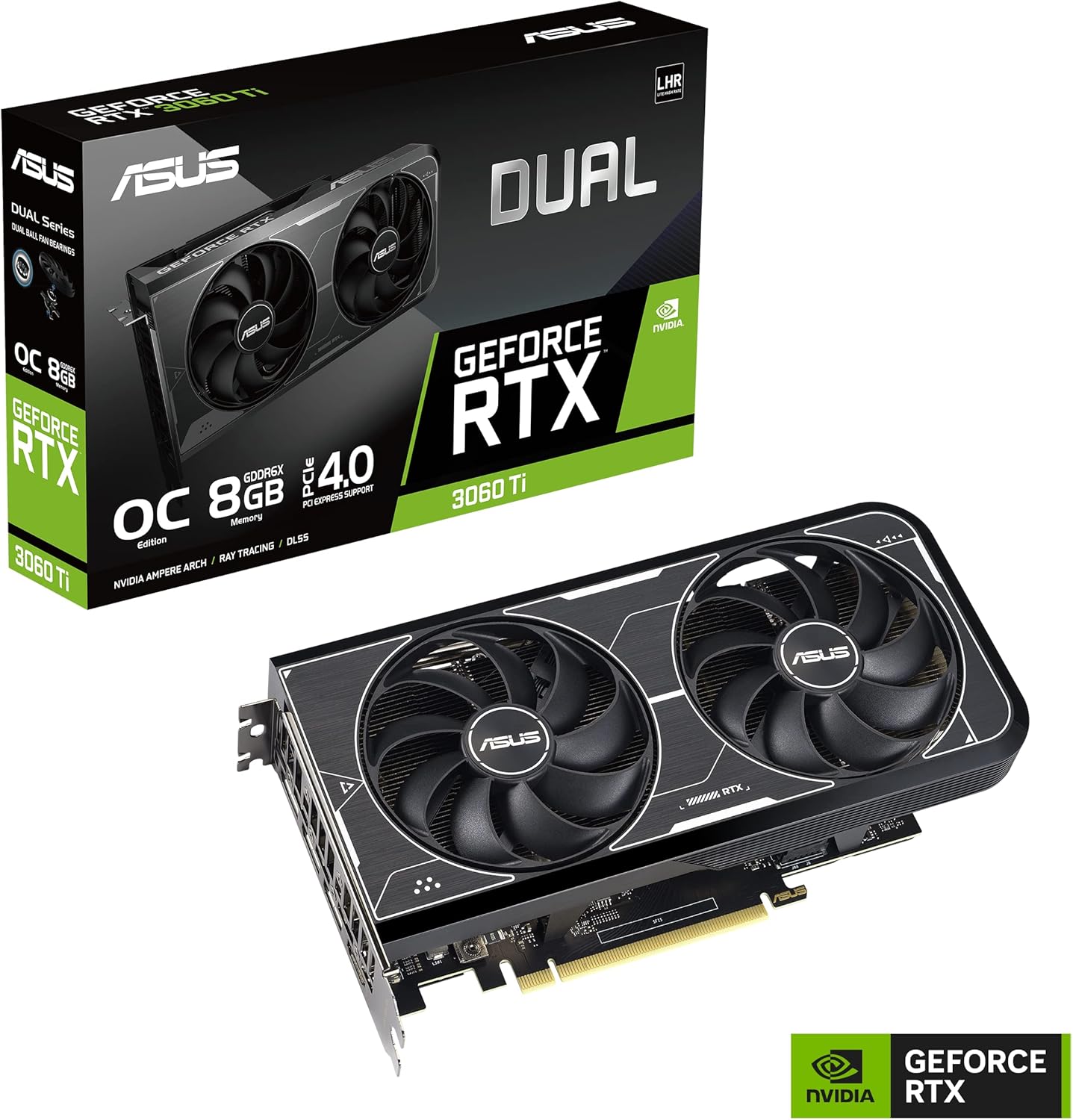 ASUS Dual NVIDIA GeForce RTX 3060 Ti OC Edition Graphics Card (PCIe 4.0, 8GB GDDR6X Memory, HDMI 2.1, DisplayPort 1.4a, 2-Slot Design, Axial-tech Fan Design, 0dB Technology, and More) (Renewed)