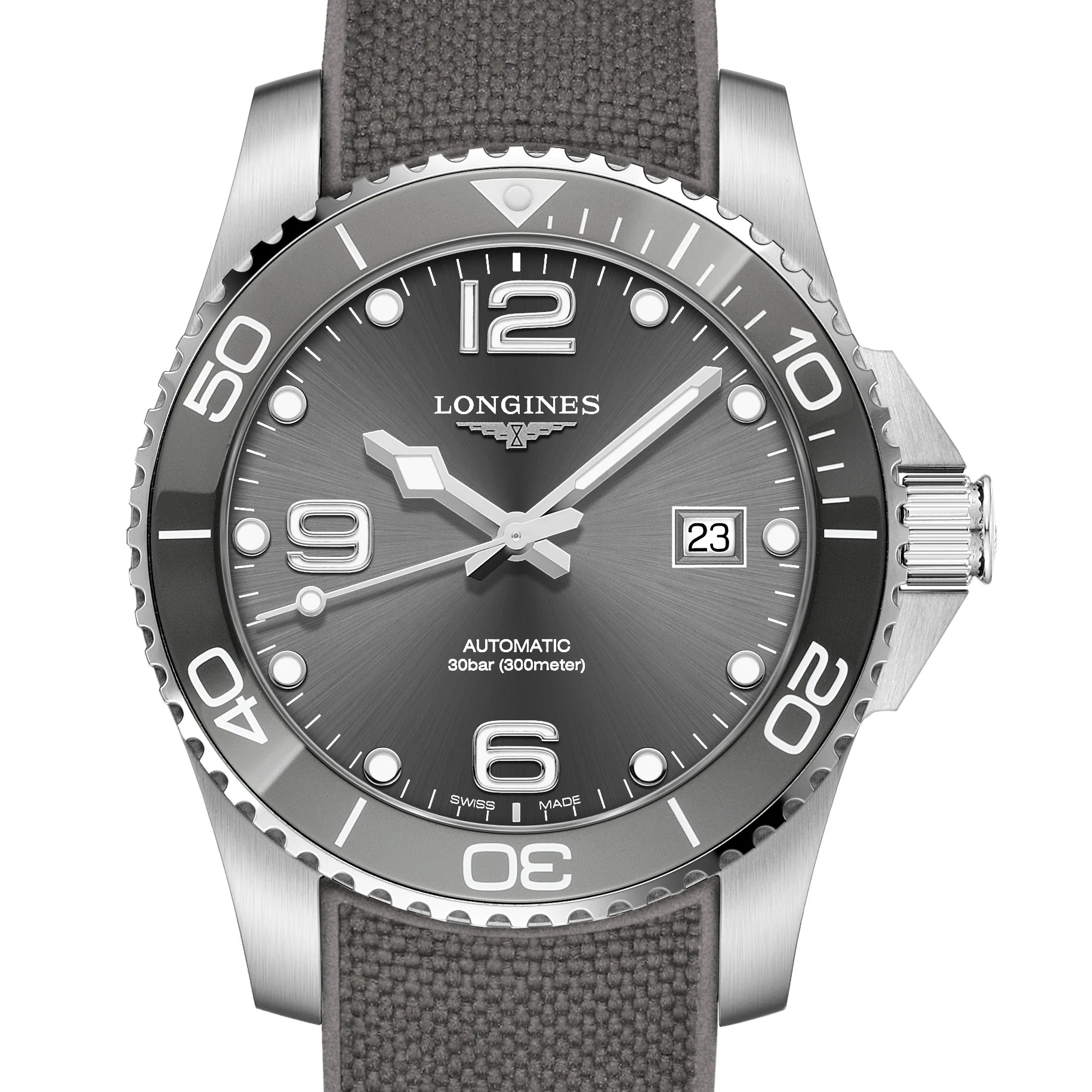 Hydroconquest 41MM Automatic Ceramic Bezel Grey Steel Rubber Watch L37814769