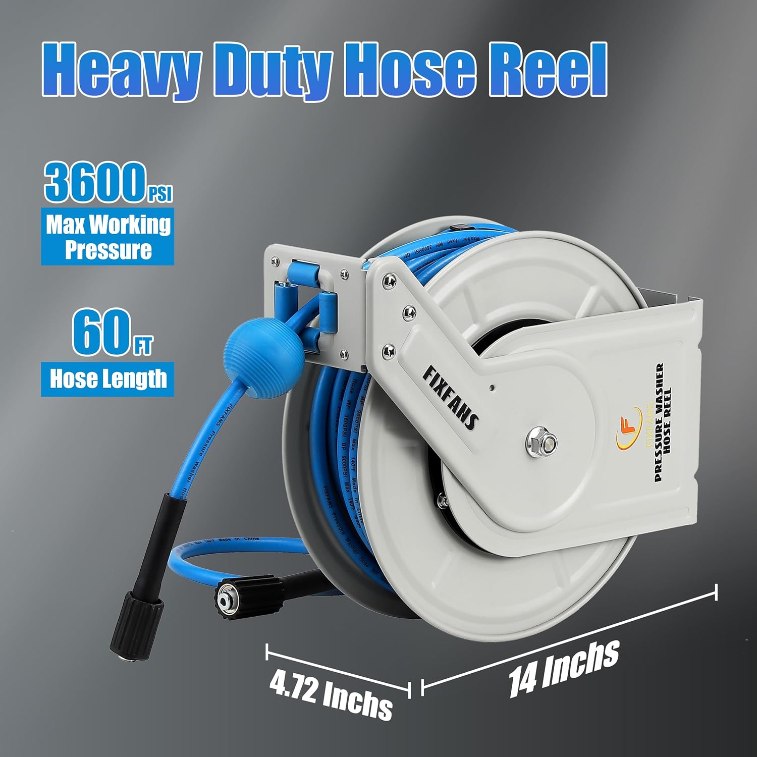FIXFANS Pressure Washer Hose Reel with Hose, 1/4