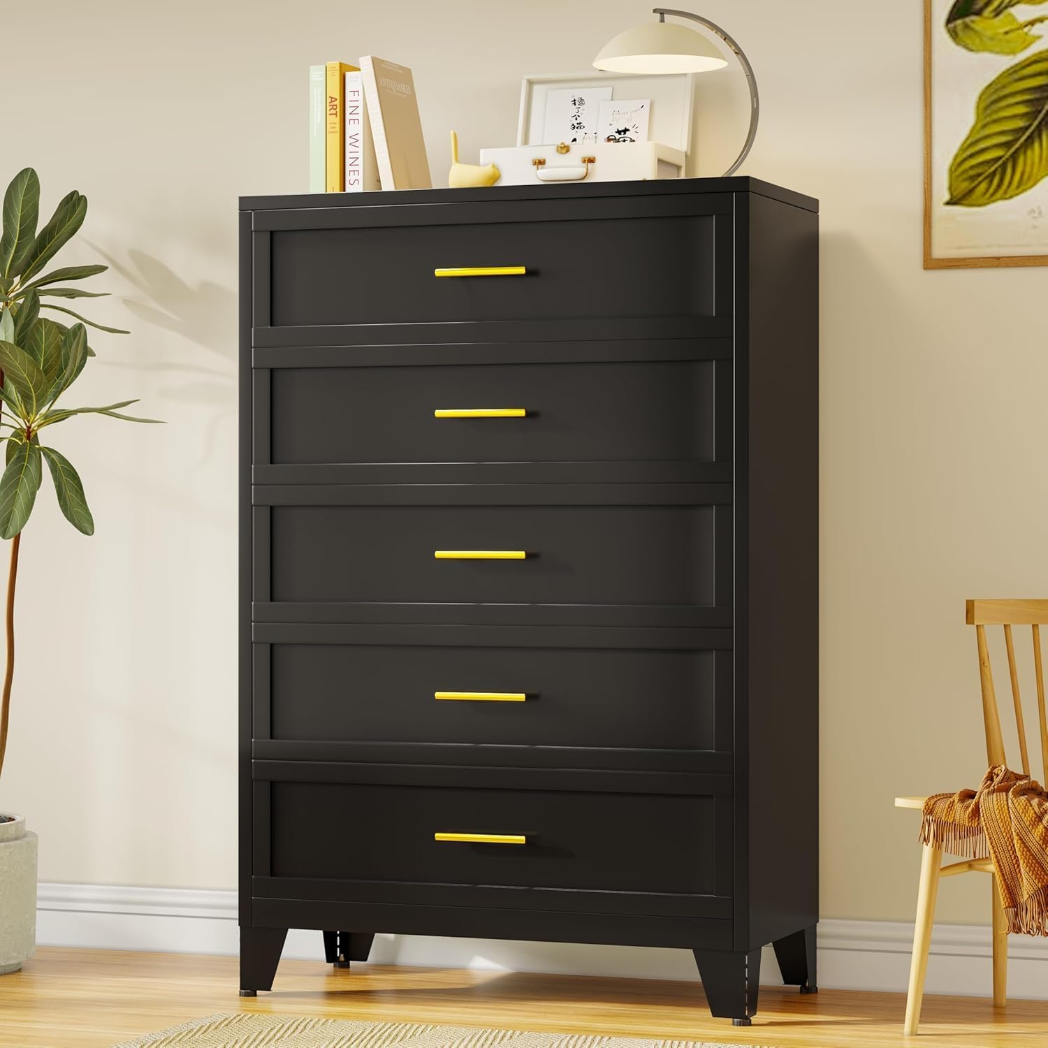 Metal Dresser, Black Tall Dresser for Bedroom, 53.54