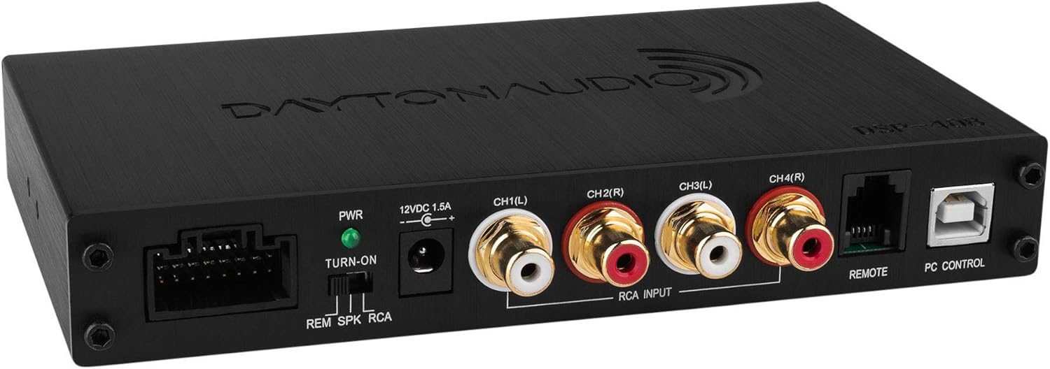 Dayton Audio DSP-408 4 Input 8 Output DSP Digital Signal Processor with Built in EQ Crossovers, Time Alignment, and in-Put/Output Mixing for Home and car Audio