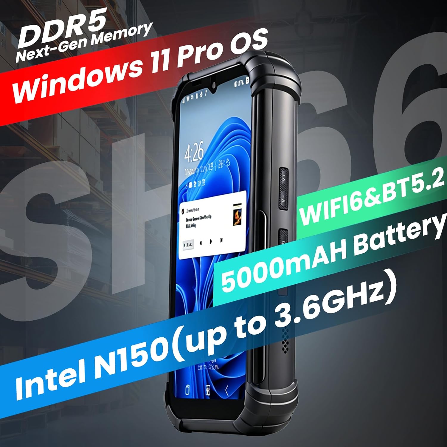 Kayoote SH66 6.5 inch Rugged Handheld Terminal with NLS-N1 Barcode Scanner & Charging Dock, Win 11 Pro, Twin Lake N150, 8GB+256GB, Data Terminal PDA, 1D/2D/QR Scan Engine, 4G LTE, WiFi 6, BT 5.2