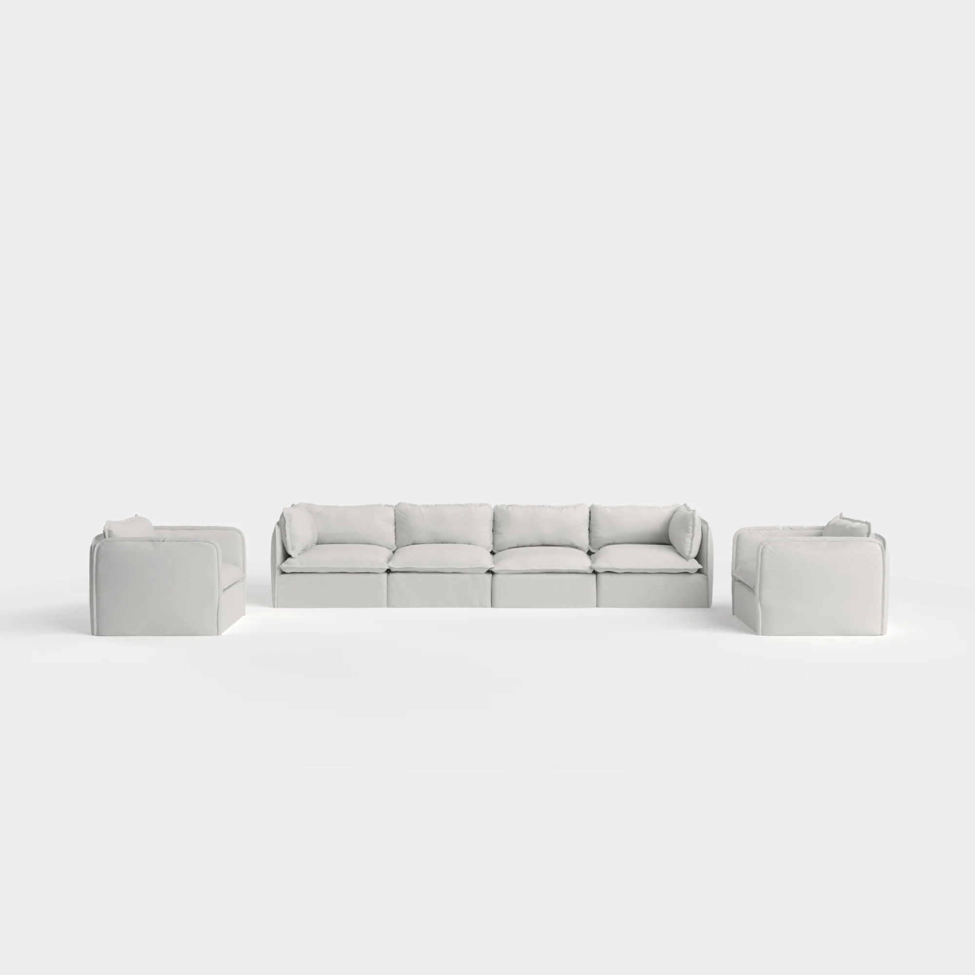 Modular Outdoor Washable 7-Seater Open-Ends Corner Sectional  + Bench Ottoman | Nano Slubweave in Chai