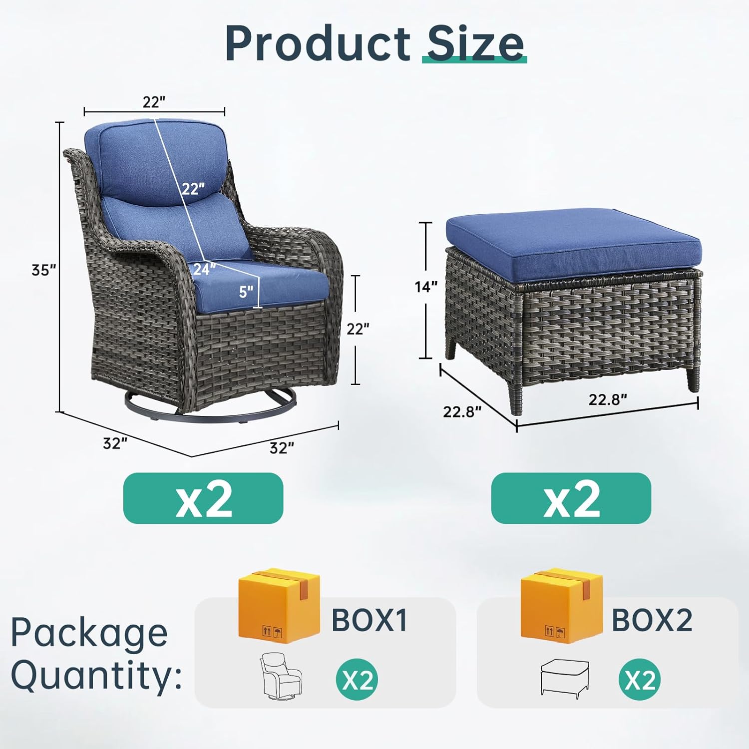 Outdoor Swivel Rocker Patio Chairs with 2 Ottomans - 5