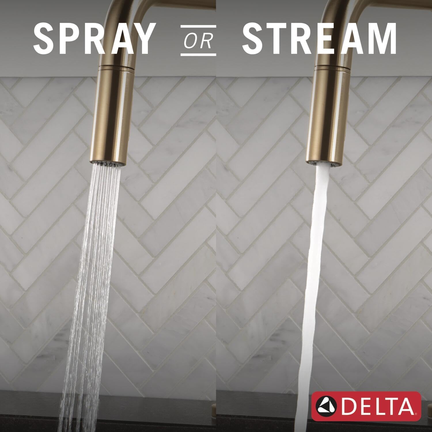 Delta Faucet Nicoli U-Spout Kitchen Faucet with Pull Down Sprayer, Champagne Gold Kitchen Sink Faucet, Modern Kitchen Faucet, Single Hole Kitchen Faucet, Champagne Bronze 19868LF-CZ