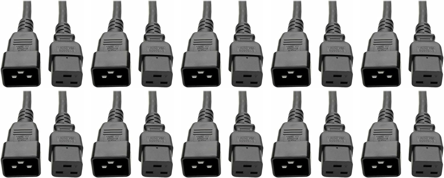 RiteAV - (C19 to C20) Heavy Duty High Temperature (105°C) 12AWG 20AMP Extension Cord - for Crypto Mining, PDU (Black 6 ft.) (10 Pack)