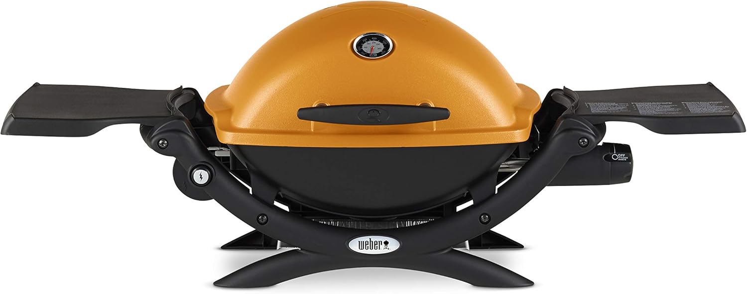 Weber Q1200 Liquid Propane Portable Gas Grill, Orange – 1‑Burner Travel and Camping Grill with Cast‑Iron Grates & Electronic Ignition (8,500 BTU Burner)