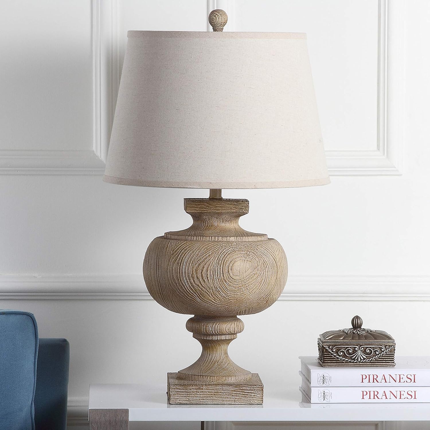 SAFAVIEH Lighting Collection Prescott Rustic Farmhouse Wood Finish 31-inch Bedroom Living Room Home Office Desk Nightstand Table Lamp (LED Bulb Included)